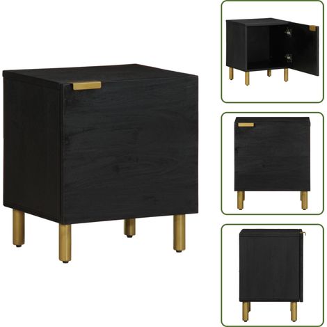 vidaXL Table de chevet noir 40x33x46 cm bois de manguier solide (1/5)