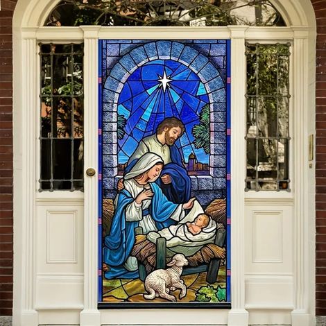 Bannière De Porte De Noël - Scène De La Nativité - 180 X 90 Cm - Tissu Polyester - Décoration Religieuse Pour Intérieur Et Extérieur - 1 Pièce (1/5)