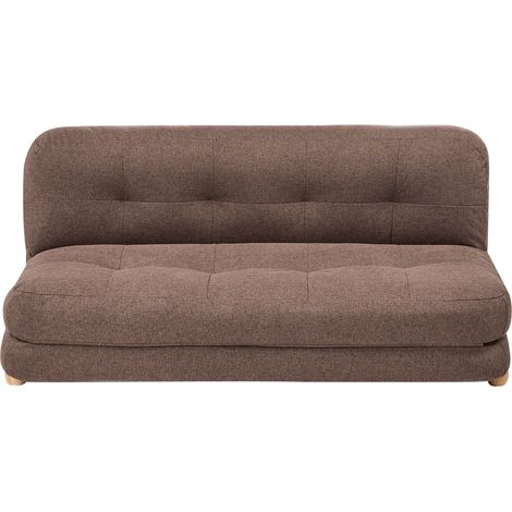 Sofa Bed Brown Faux Linen Upholstery Wooden Legs 2 Seater Sleeping Function Quilted Living Room Bedroom Guest Room ESBJERG