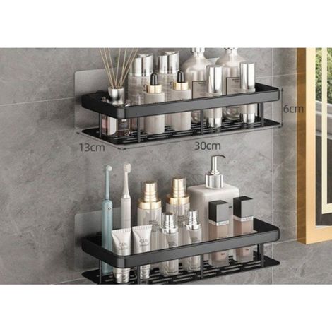 Etagere Salle De Bain - Aluminium - 30 x 13 x 6 cm - Pour Zone Humide Ou Seche - 2 Pieces