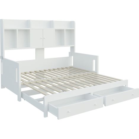 Divano letto estensibile con contenitori e LED, bianco, 90 x 190 cm, MODENUIT (1/5)