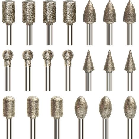 20 Pcs Ensemble de Fraises Rotatives Diamant, Jeu de Mèches de Gravure avec Tige de 3 mm (1/8"), Mèche Revêtu de Diamant pour Outil Rotatif Meulage, Polissage, Gravure de Bricolage,perçage (1/5)