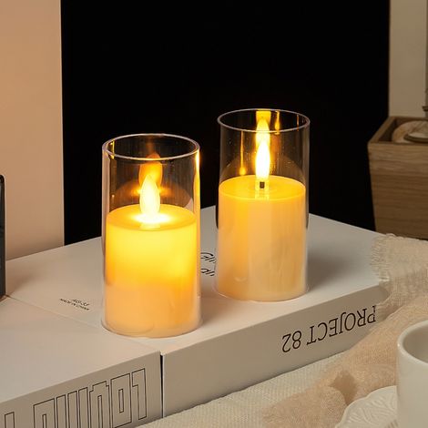 Dekorative 10 cm LED-Flammen, Set mit 12 Acrylsäulen, 5,5 cm Durchmesser, batteriebetrieben