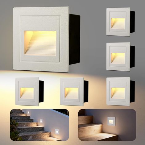 6 Pièces LED Escalier Intérieure 3W 300LM, Eclairage Escalier Exterieur 230V 3000K, Boîtes Encastrable 68mm, 85 X 85mm, IP65 Applique Murale LED Encastrée Aluminium Blanc (1/5)