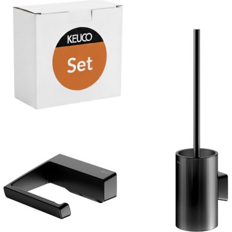 KEUCO Rose WC-Set aus Bürstengarnitur & Toilettenpapierhalter, ohne Bohren, Made in Germany, Metall, schwarz matt, inkl. Klebeset & Schraubset (1/5)