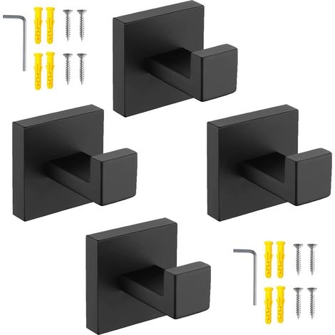 Crochet de serviette pour peignoir, vêtements, placard, éponges, crochets muraux en acier inoxydable SUS 304 salle bain, cuisine, crochet noir mat bain Black 4 Pack -'Black 4 Pack (1/5)