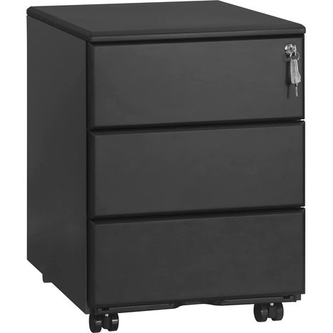 Woltu – Caisson de bureau en acier noir – 3 tiroirs verrouillables – Dimensions 39x52x54 cm – Roulettes pour mobilité (1/4)