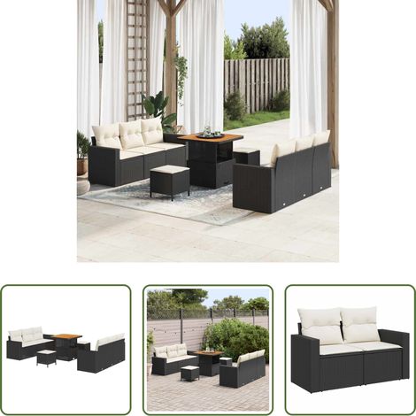 vidaXL Balkonsofa - Garten-Sofa-Set 9 pcs Schwarz Poly-Rattan (1/5)