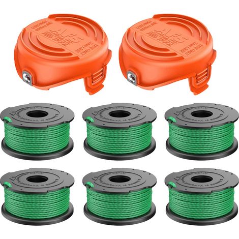 Bobines de rechange pour débroussailleuse, 2mm 6,1m Compatibles avec Black and Decker GL9035-QS, GL7033, GL8033-QS, STC5433PC-QW, STC5433B-QW (6 bobines + 2 capuchons) (1/5)