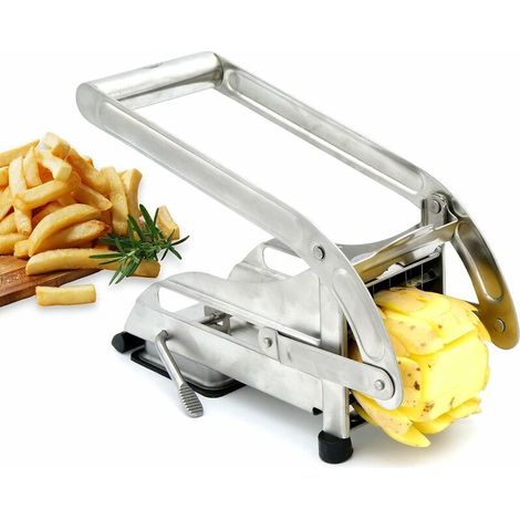 Coupe-frites professionnel avec 2 lames – Technologie antidérapante – Base d'aspiration solide pour découpe stable – Inox (1/5)