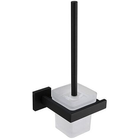 Porte Brosse Toilettes et Support en Verre Brosse à Toilette Murale en Acier Inoxydable 304 finition satinée noire pour Salle de bains( Brosse Inclus) (1/5)
