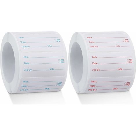 2 Rouleaux 1000 Pièces Étiquettes d'Aliments Solubles Étiquettes en Conserve Alimentaire Autocollants Alimentaires Amovibles pour Maison ou Restaurant en Conserve Rotation, Rouge et Bleu 2550mm (1/5)