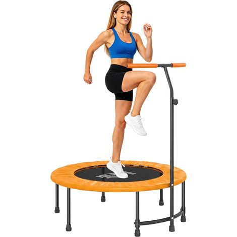 40" Fitness Trampoline with Adjustable Handle-Rebounder Trampoline-Mini Jumper for Indoor Exercise Workout-Orange (1/5)