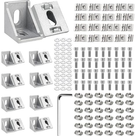 18 Pièces Profilés en Aluminium 30x30mm,Equerre Fixation Joint à Angle Droit 90°,Equerre de Fixation avec Vis écrou Rondelles Plates et Clé,Pour Profilé à Rainure Corniere Raccord en Aluminium (1/5)