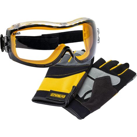 DeWalt fingerlose Arbeitshandschuhe Gr. L + Vollsicht Schutzbrille im Set