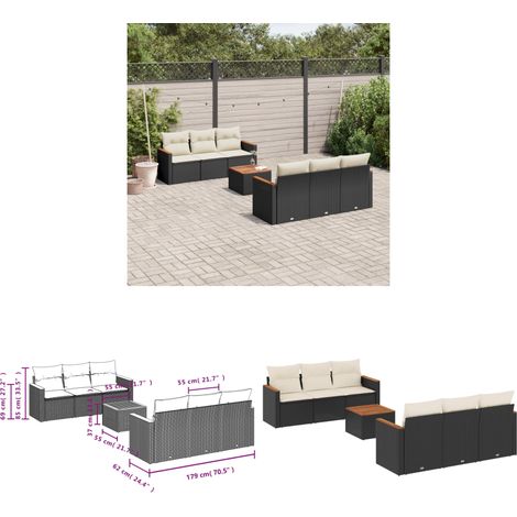 7-tlg. Garten-Sofagarnitur mit Kissen Schwarz Poly Rattan - Gartenmöbel - Outdoor Möbel - Rattan Gartenset - PE-Rattan - Esstisch Set - Home & Living (1/3)
