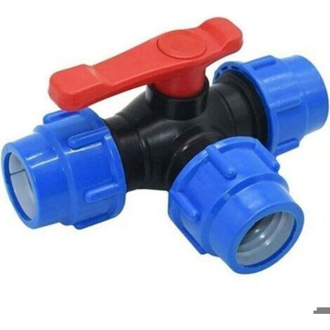 Vanne À Bille Trois Voies - Diamètre 32 Mm - PVC - Connexion Rapide Pour Tubes PVC PE - 1 Pièce (1/4)