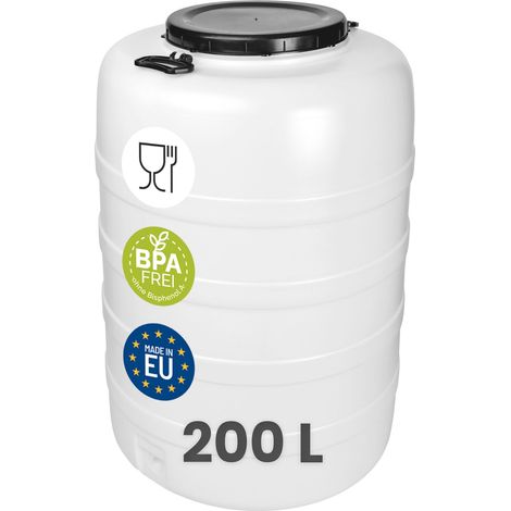 Garronda 200 L Regentonne Regenfass Weithalsfass Futtertonne aus HDPE als Kunststofffass und Wasserbehälter für Wasser Lebensmittel zur Lagerung und Fermentierung GD-0187 Weiß