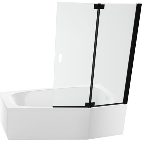 Pack baignoire bain douche 170 x 90 JACOB DELAFON Bastille vidage à droite blanc brillant + tablier en angle + pare-bain noir