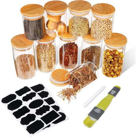10-teiliges Set Glas-Vorratsgläser (5 Stück 250 ml + 5 Stück 350 ml), luftdicht, transparent, mit Deckel, für Getreide und Obst
