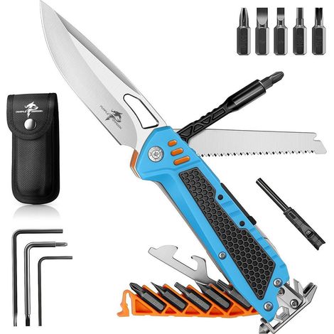 Multitool Klappmesser 13-in-1 Blau mit magnetischen Bits und Tasche