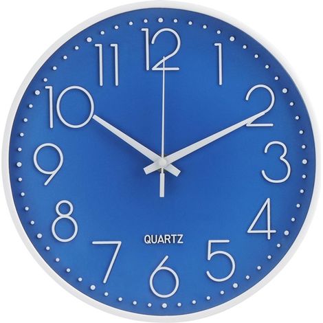 Wall Clock 12 Inch Non-Ticking Silent Modern Simple Dark Blue Stereoscopic Dial Home (1/5)