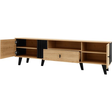 Ensemble salon 3 pièces en bois et noir avec table basse, meuble TV 170 cm et buffet LED – design moderne avec rangement spacieux (1/5)