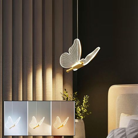 Lampadario a farfalla dorata a testa singola, plafoniera in acrilico, lampadario a LED, 3000K/4500K/6000K, ideale per camere da letto (1/5)