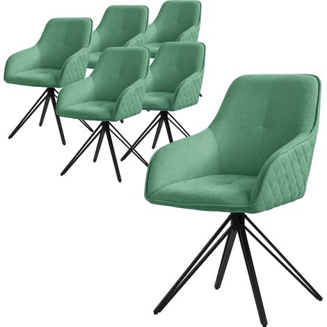 ML-Design Set 6x Silla de Comedor Giratoria con Respaldo y Reposabrazos Asiento Verde de Tela Tejida Tapizado con Patas de Metal Sillón Diseño Ergonómico Moderno para Salón, Escritorio o Cocina (1/5)