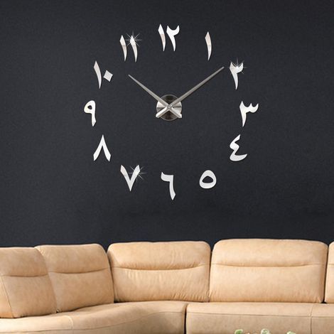 Große arabische Wanduhr, modern und geräuschlos, Selbstmontage erforderlich - Dekoration, Geschenk - Wohnzimmer, Büro (A-Silber) (1/5)