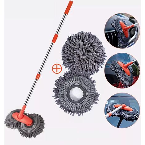 Kit de lavage de voiture avec balai à franges en microfibre, brosse télescopique et 4 têtes de rechange (1/5)