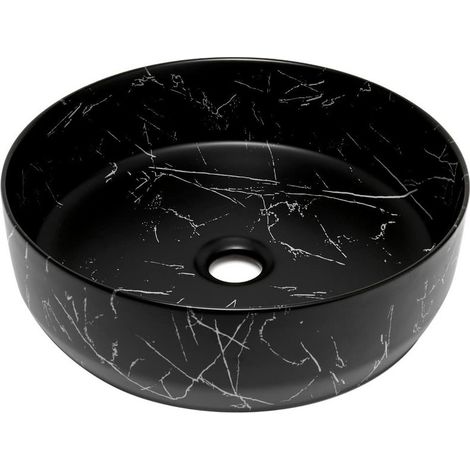 Vasque à poser ronde diamètre 39 cm - effet marbre noir mat - sans trop-plein - SAT Infinitio (1/5)