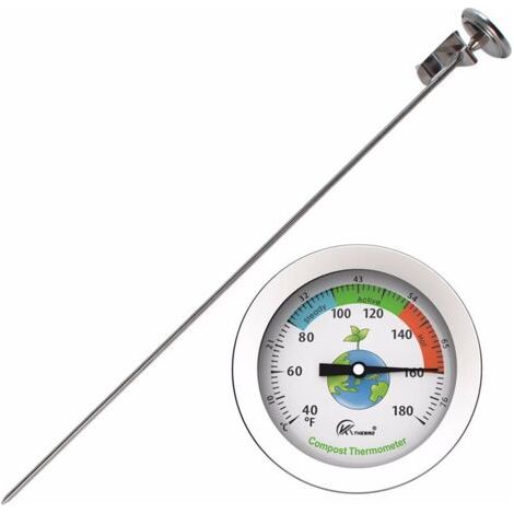Thermomètre de sol à compost Sonde en acier inoxydable Thermomètre à eau pour engrais Thermomètre alimentaire prolongé