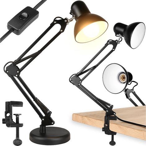 Lampe de bureau LED à bras articulé , design vintage rétro, hauteur réglable , douille E27, idéal pour étudier, travailler et lire