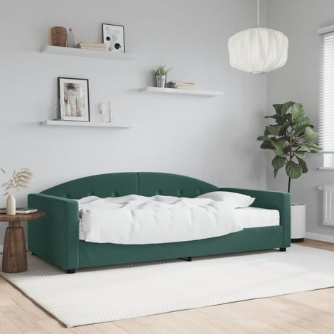 Lit Adulte,Lit simple,Lit de jour avec matelas vert foncé 100x200 cm velours CIV294827 (1/5)