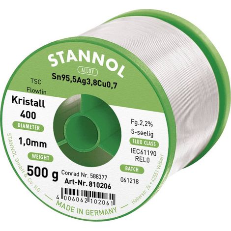 Stannol Ecology TS Stagno senza piombo Bobina Sn95,5Ag3,8Cu0,7 REL0 500 g 1 mm