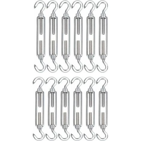 Tendicavo in acciaio inox M5, confezione da 12 ganci regolabili per cavi resistenti e ganci per corde, cavi, fili, stendibiancheria, installazione di ombrelloni