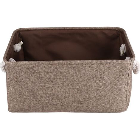 Panier de rangement pliable en tissu marron pour jouets, vêtements et linge