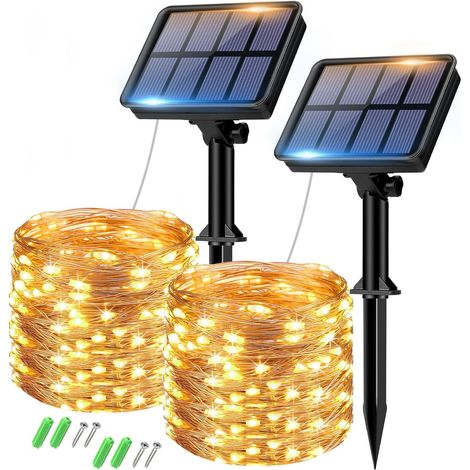 Lot de 2 Guirlande Solaire,160LED,16m,Étanche,8 Modes,Jardin,Terrasse,Cour,Noël,Mariage,Fête (1/5)