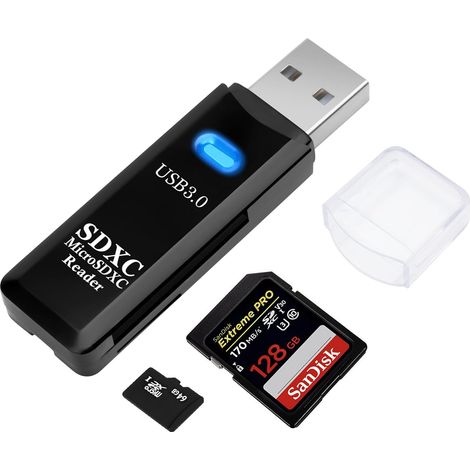 Lecteur de Carte SD/TF USB 3.0, USB 3.0 5 Gbit/s, Adaptateur de Carte mémoire OTG à Double Emplacement Haute Vitesse pour Cartes mémoire TF/Micro SD/SD/SDXC/Micro SDXC/Micro SDHC (Noir) (1/5)
