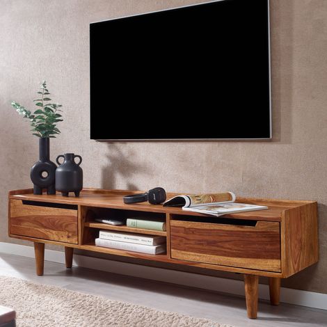 Meuble TV 2 portes 2 niches 145x35x43 cm en bois de sheesham (1/5)