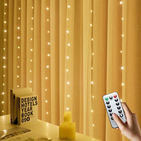 LED-Lichterkette, 3 x 3 m, USB-betrieben, 8 Beleuchtungsmodi, mit Fernbedienung und Timer, wasserdicht (warmweiß)