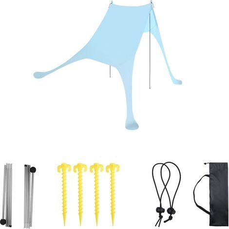 Auvent de toile d'ombrage de plage une pièce protection solaire herbe extérieur bleu 210x200x200cm (1/5)