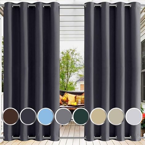 Rideaux d'extérieur imperméable à Double Oeillets Protection Solaire Rideau Impermeable Exterieur pour pergola extérieur Balcon Cour Porche Anthracite 220x200cm (BxH 1 pièce) (1/5)