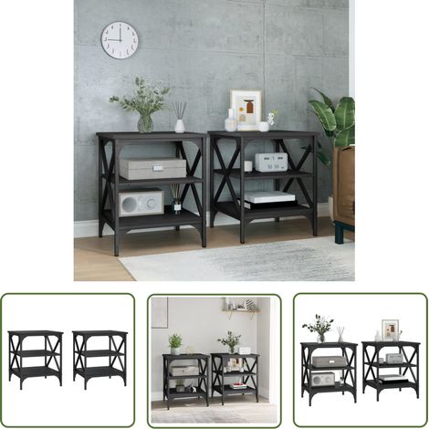 The Living Store Beistelltische 2 Stk. Schwarz 40x42x50 cm Holzwerkstoff - Industrieller Stil - Beistelltisch - Nachttisch - Wohnzimmerstil - Holzwerkstoffmöbel (1/5)