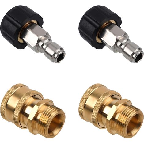 4pcs Raccord Rapide Nettoyeur Haute Pression, M22-14mm à 3/8 Pouces Adaptateur pour Nettoyeur Haute Pression Kit de Déconnexion Rapide pour Pompe de Tuyau de Laveuse Électrique (1/5)