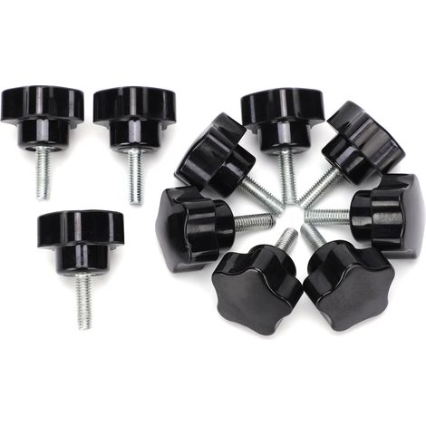 10 pièces Bouton de serrage pour tour, poignée manuelle, écrou et vis à tête torsadée, poignée de verrouillage à cinq branches M6x32x20 (1/5)