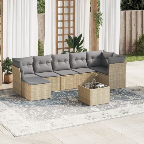 8-tlg. Garten-Sofagarnitur mit Kissen Beige Poly Rattan (1/3)