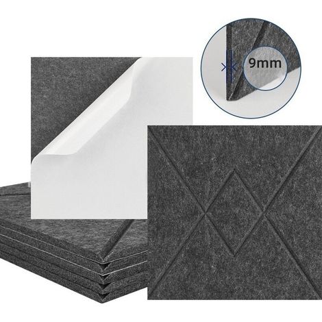 Lot de 12 panneaux acoustiques auto-adhésifs, rembourrage insonorisant en polyester, panneaux muraux insonorisants haute densité, 30 x 30 x 1 cm, gris (1/5)