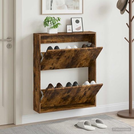 vidaXL Wall-Mounted Shoe Cabinet ARNHEM 71 x 17 x 86 cm Smoked Oak (1/5)